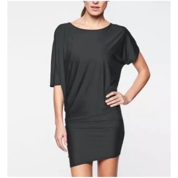 Athleta Women’s Sz XS NWT Black Sunlover Hilo UPF Dress Asymmetrical Stretch - Picture 1 of 12